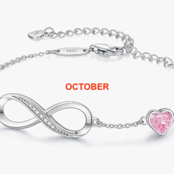 925 Silver Bracelet / Birthday Month Bracelet / Silver Infinity Heart Bracelet - Picture 11 of 13